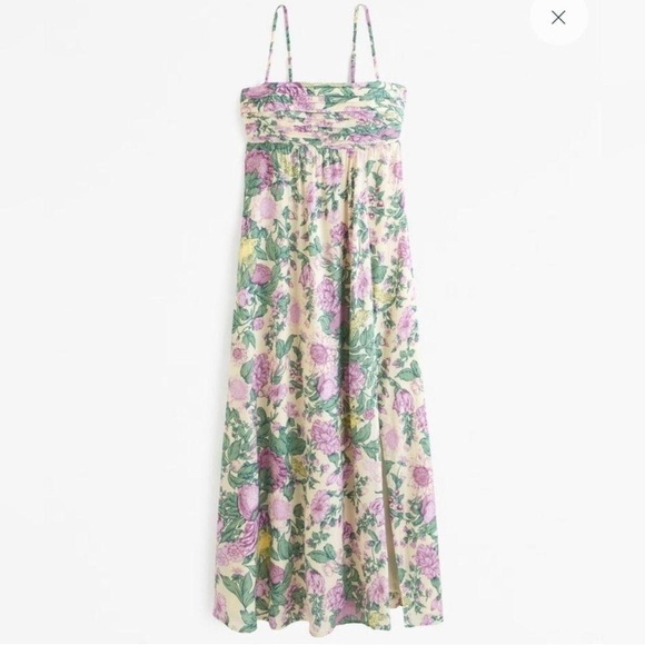 Abercrombie & Fitch Dresses & Skirts - Abercrombie & Fitch Cream Floral Maxi Dress with Pink and Green Print